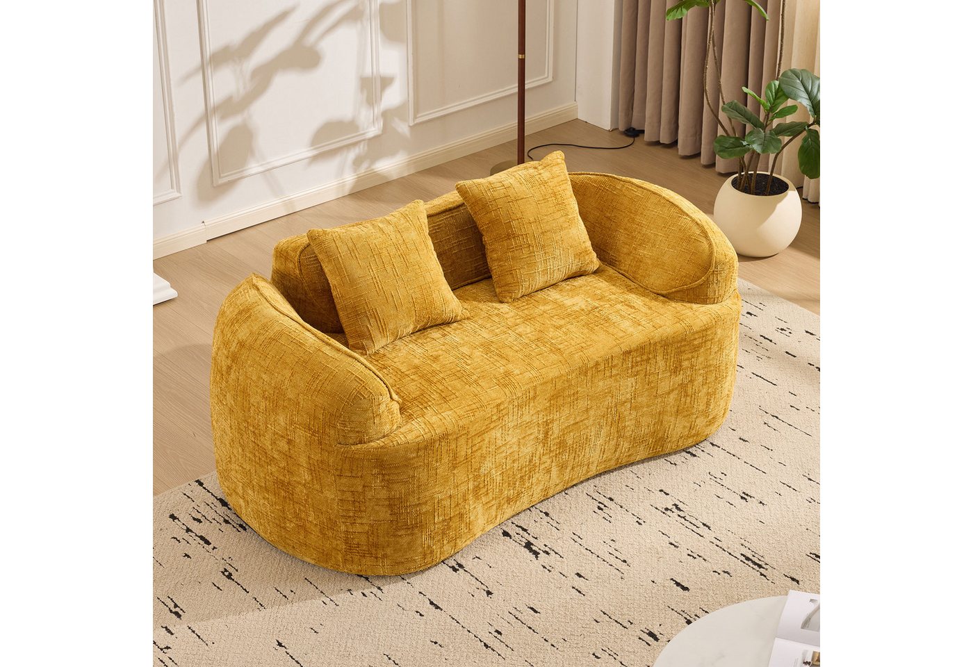 Odikalo 2-Sitzer Sofa Kompressions-Couch mit 2 Kissen, gebogene Zweisitzer-Sofa mit Armlehnen, Kompressions-Couch mit 2 Kissen, Creme-Farbenes Sofa für kleine Räume, Wohnzimmer, Schlafzimmer, keine Montage erforderlich Odikalo 2-Sitzer Sofa Kompressions-Couch mit 2 Kissen, gebogene Zweisitzer-Sofa mit Armlehnen, Kompressions-Couch mit 2 Kissen, Creme-Farbenes Sofa für kleine Räume, Wohnzimmer, Schlafzimmer, keine Montage erforderlich von Odikalo
