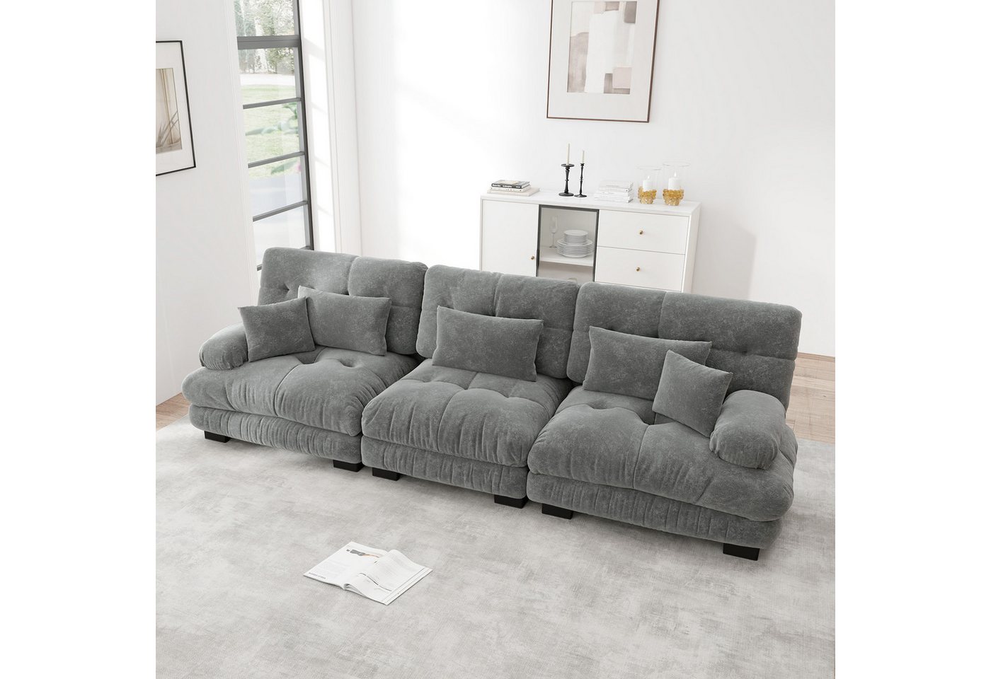 Odikalo 3-Sitzer Ecksofa Schlafsofa mit Tiefensitz Gepolstert, Sofa, 3-Sitzer Modulares Ecksofa mit Tiefensitz, Chenille Schlafsofa Komfortabel Gepolstert für Wohnzimmer, Apartment, Studio, Büro, Chenille Mehrfarbig von Odikalo
