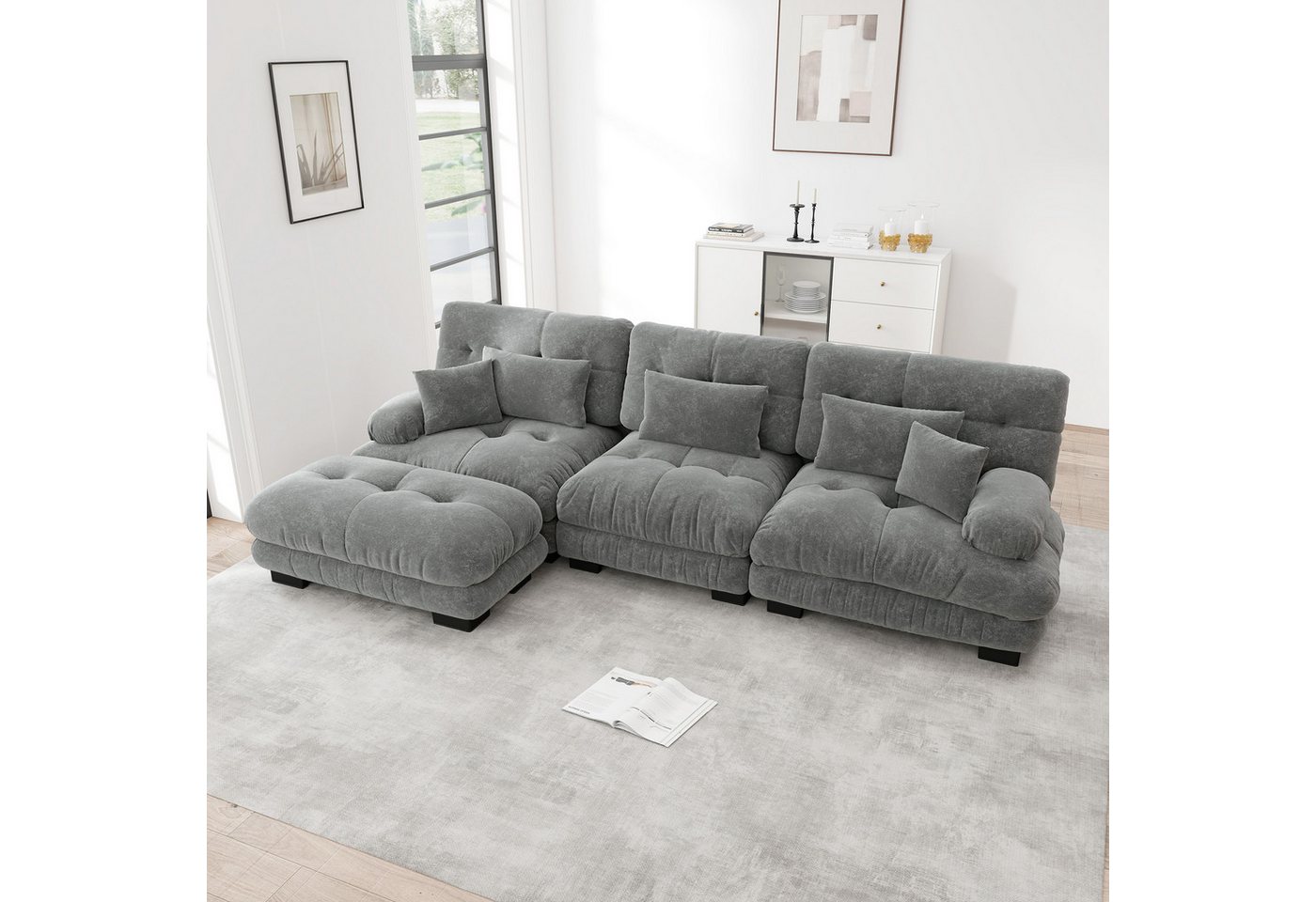 Odikalo 3-Sitzer Modulares Sofa Schlafsofa mit Ottoman, Luxuriöses Modulares Ecksofa - Übergroßes L-förmiges Cloud Couch für Wohnzimmer, Tiefes Schlafsofa mit Ottoman, Cord, Chenille von Odikalo