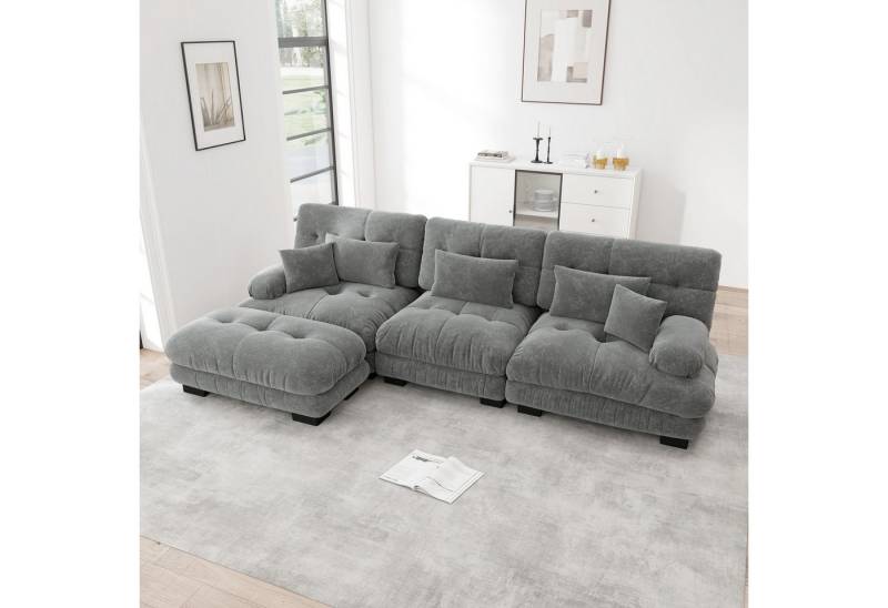 Odikalo 3-Sitzer Modulares Sofa Schlafsofa mit Ottoman, Luxuriöses Modulares Ecksofa - Übergroßes L-förmiges Cloud Couch für Wohnzimmer, Tiefes Schlafsofa mit Ottoman, Cord, Chenille von Odikalo