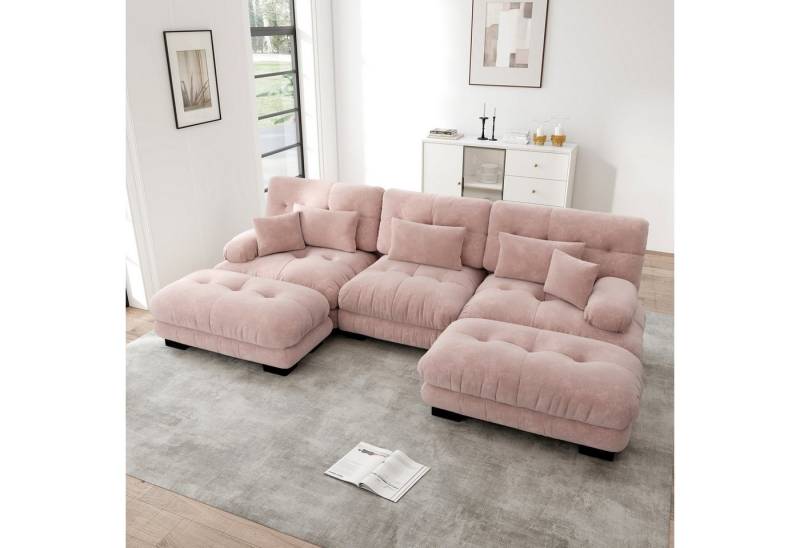 Odikalo 3-Sitzer Modulares Sofa Schlafsofa mit Ottoman, Luxuriöses Modulares Ecksofa - Übergroßes L-förmiges Cloud Couch für Wohnzimmer, Tiefes Schlafsofa mit Ottoman, Cord, Chenille von Odikalo