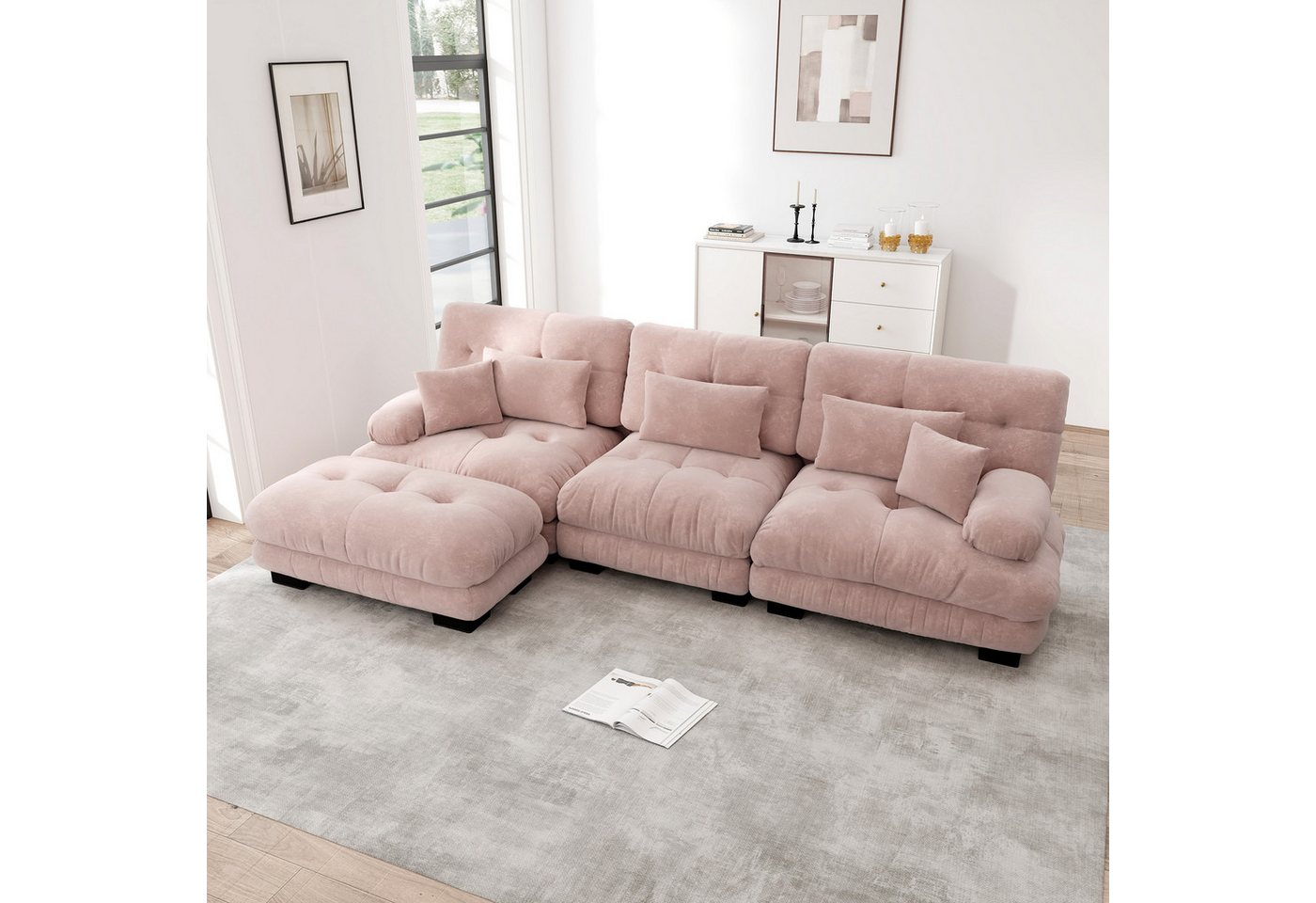 Odikalo 3-Sitzer Modulares Sofa Schlafsofa mit Ottoman, Luxuriöses Modulares Ecksofa - Übergroßes L-förmiges Cloud Couch für Wohnzimmer, Tiefes Schlafsofa mit Ottoman, Cord, Chenille von Odikalo