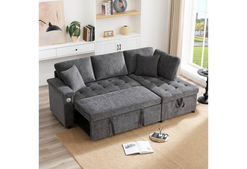 Odikalo 3-Sitzer Schlafsofa L-Sofa mit ausziehbarem, mit Schlaffunktion, Stauraum, USB-Ladegerät, Armlehnenablage und 2 Kissen, geeignet für Wohnzimmer etc, mit Relaxfunktion von Odikalo