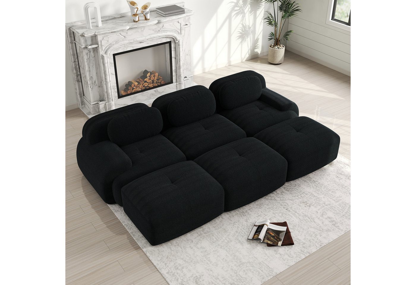 Odikalo 3-Sitzer modular kombinierbar Polstersofa Schlafsofa Chaiselongue, Modulares U-Sofa aus Premium-Cordstoff, ohne Montage, rutschfest und haustierfreundlich, extra-breite Armlehnen, 32D hochelastische Polsterung für Wohnzimmer, Schlafzimmer und Büro, Mehrfarbig von Odikalo