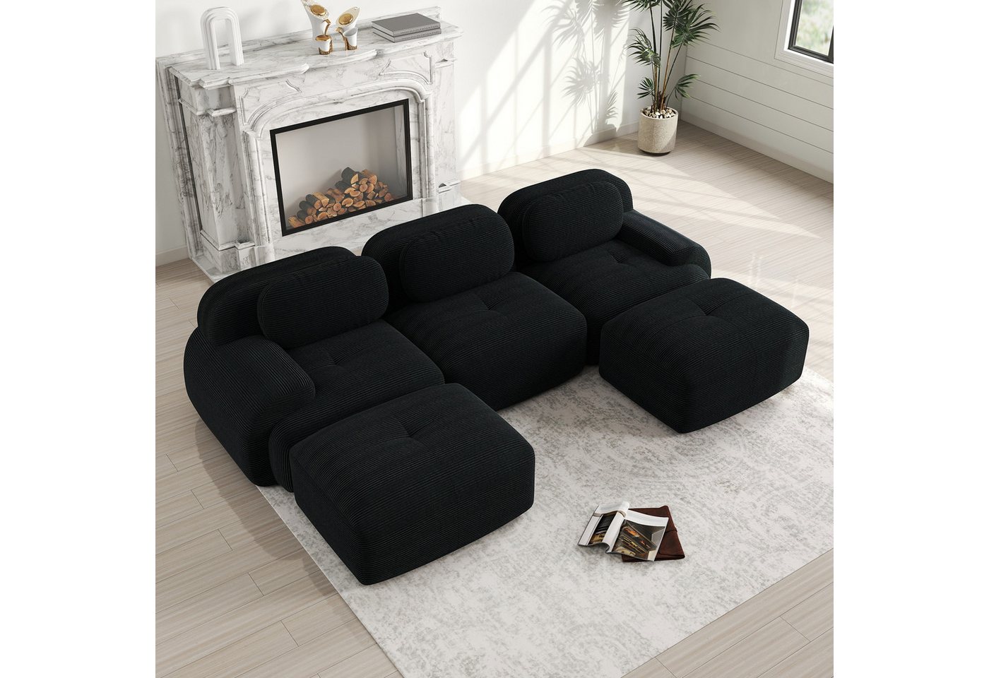 Odikalo 3-Sitzer modular kombinierbar Polstersofa Schlafsofa Chaiselongue, Modulares U-Sofa aus Premium-Cordstoff, ohne Montage, rutschfest und haustierfreundlich, extra-breite Armlehnen, 32D hochelastische Polsterung für Wohnzimmer, Schlafzimmer und Büro, Mehrfarbig von Odikalo
