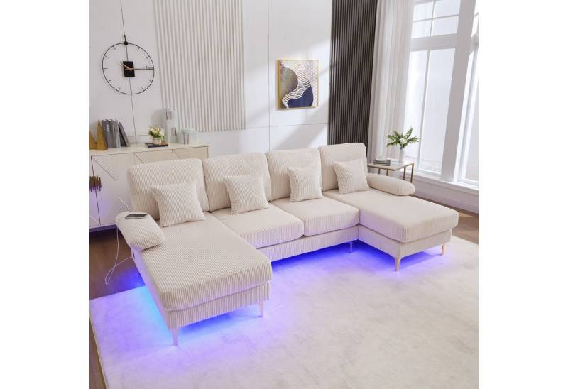 Odikalo 4-Sitzer Chaiselongue Loungesofa Polstersofa Freizeitsofa USB Kissen Mehrfarbig von Odikalo