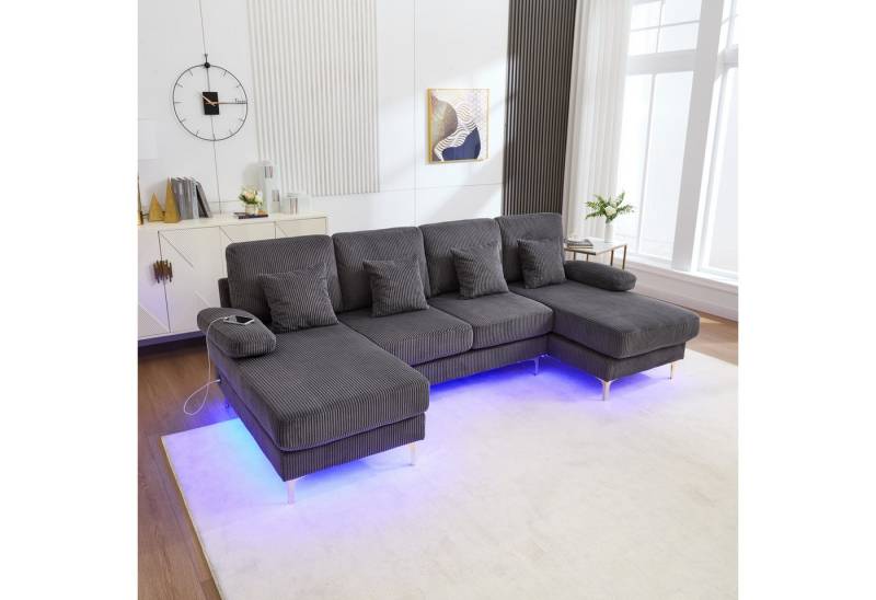 Odikalo 4-Sitzer Chaiselongue Loungesofa Polstersofa Freizeitsofa USB Kissen Mehrfarbig von Odikalo