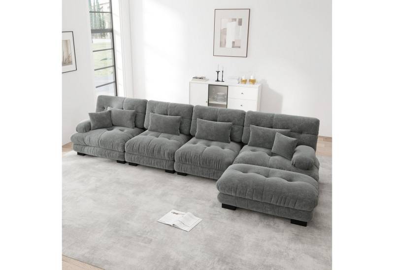 Odikalo 4-Sitzer Modulares Sofa Schlafsofa mit Tiefensitz, 4-Sitzer Modulares Ecksofa mit Tiefensitz, Chenille Schlafsofa Komfortabel Gepolstert für Wohnzimmer, Apartment, Studio, Büro, Chenille Mehrfarbig von Odikalo