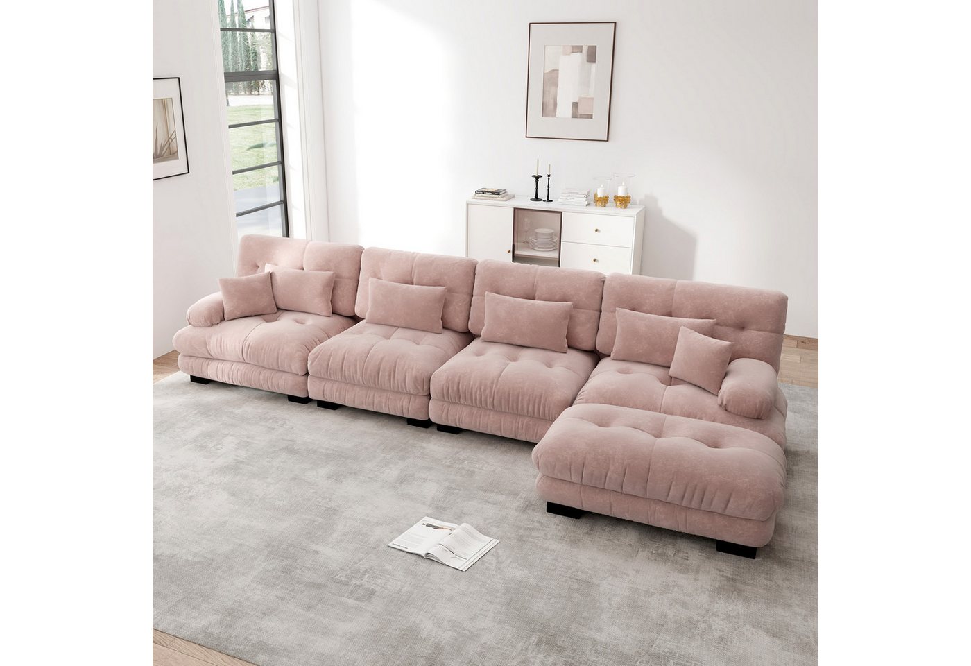 Odikalo 4-Sitzer Modulares Sofa Schlafsofa mit Tiefensitz, 4-Sitzer Modulares Ecksofa mit Tiefensitz, Chenille Schlafsofa Komfortabel Gepolstert für Wohnzimmer, Apartment, Studio, Büro, Chenille Mehrfarbig von Odikalo