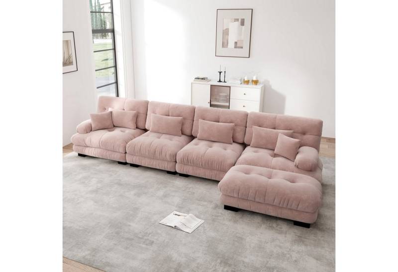 Odikalo 4-Sitzer Modulares Sofa Schlafsofa mit Tiefensitz, 4-Sitzer Modulares Ecksofa mit Tiefensitz, Chenille Schlafsofa Komfortabel Gepolstert für Wohnzimmer, Apartment, Studio, Büro, Chenille Mehrfarbig von Odikalo