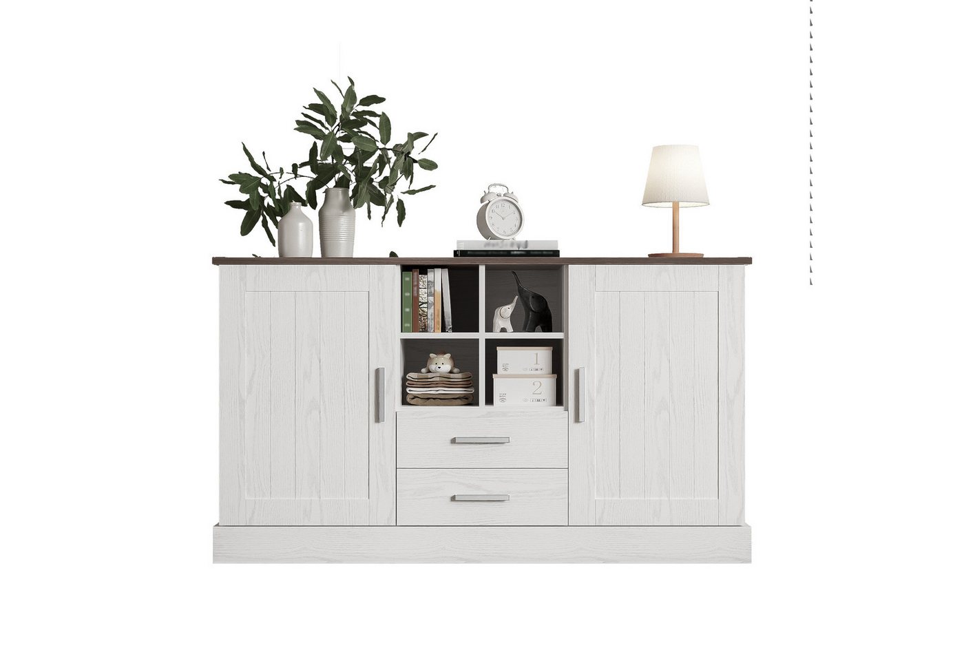 Odikalo Anrichte Kommode weiße und braune Holzmaserung - 2 Türen, 2 Schubladen von Odikalo