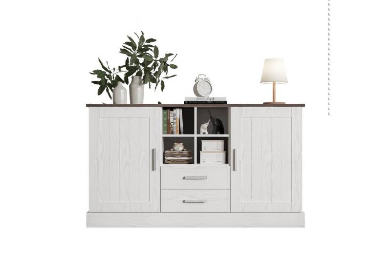 Odikalo Anrichte Kommode weiße und braune Holzmaserung - 2 Türen, 2 Schubladen Odikalo Anrichte Kommode weiße und braune Holzmaserung - 2 Türen, 2 Schubladen von Odikalo
