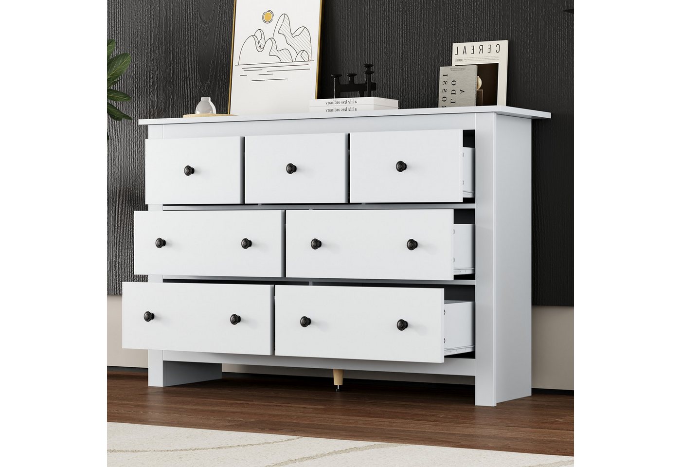 Odikalo Anrichte Schrank Sideboard Buffet Schubladen Kaffeebar Schrank Weiß/Natur von Odikalo