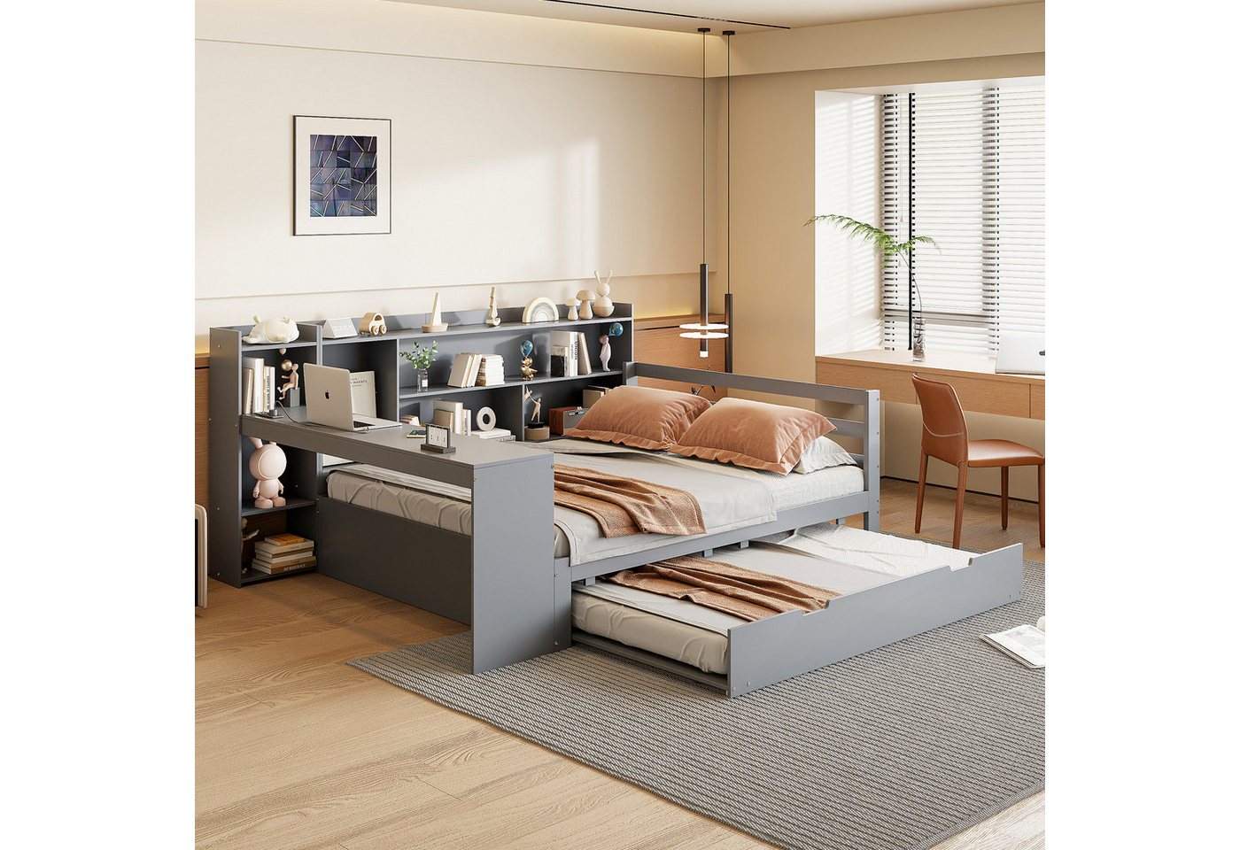 Odikalo Ausziehbett Daybett Schlafsofa Schreibtisch Regal Ablagefach USB Weiß/Grau 90/140 Odikalo Ausziehbett Daybett Schlafsofa Schreibtisch Regal Ablagefach USB Weiß/Grau 90/140 von Odikalo