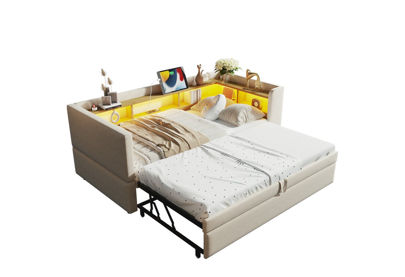 Odikalo Ausziehbett Polsterbett Jugendbett Stauraumbett Schlafsofa 90/180x190 Ablagefach von Odikalo