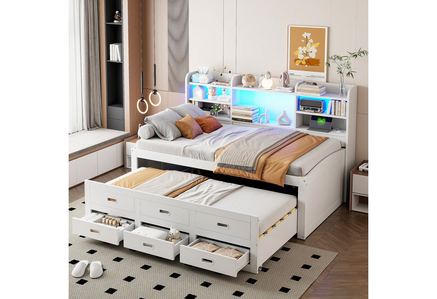 Odikalo Ausziehbett Schlafsofa Doppelbett Daybett USB Schubladen Nachttisch 90/140x200Weiß Odikalo Ausziehbett Schlafsofa Doppelbett Daybett USB Schubladen Nachttisch 90/140x200Weiß von Odikalo