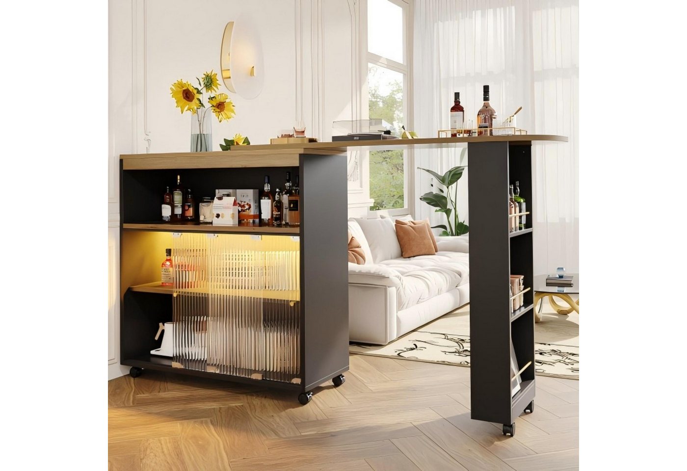 Odikalo Bartisch Ausziehbarer Bartisch mit Stauraum,Stehtisch (138-204×39×105cm) von Odikalo