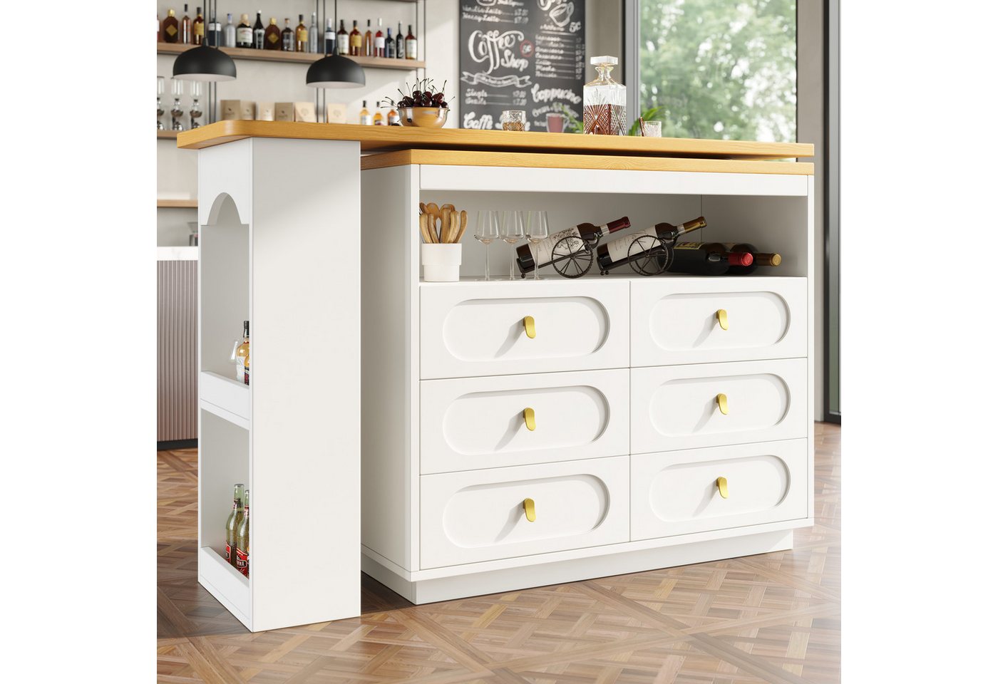 Odikalo Bartisch Sideboard 360° drehbar, mit 6 Schubladen (Hochwertiger Ausziehbarer Bartisch mit 360° Drehfunktion und Stauraum, Längenverstellbar von 138-203cm,Moderner Rollbarer Bar Tisch mit Schubladen für Küche, Wohnzimmer, Esszimmer, Homeoffice, Schwarz), Breite 39 cm Odikalo Bartisch Sideboard 360° drehbar, mit 6 Schubladen (Hochwertiger Ausziehbarer Bartisch mit 360° Drehfunktion und Stauraum, Längenverstellbar von 138-203cm,Moderner Rollbarer Bar Tisch mit Schubladen für Küche, Wohnzimmer, Esszimmer, Homeoffice, Schwarz), Breite 39 cm von Odikalo