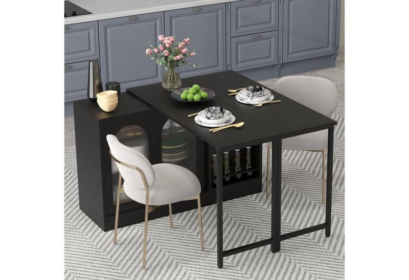 Odikalo Bartisch Sideboard mit Esstisch, Ausziehbar, Drehbare (Moderner Bartisch, Ausziehbar 360° Drehbare Bartisch Mit Stauraum, Reversibel Tisch Sideboard Bar Mit Glasschranktür, Bar Tisch Für Küche Kaffeebar Möbel, Schwarz / Weiß) von Odikalo