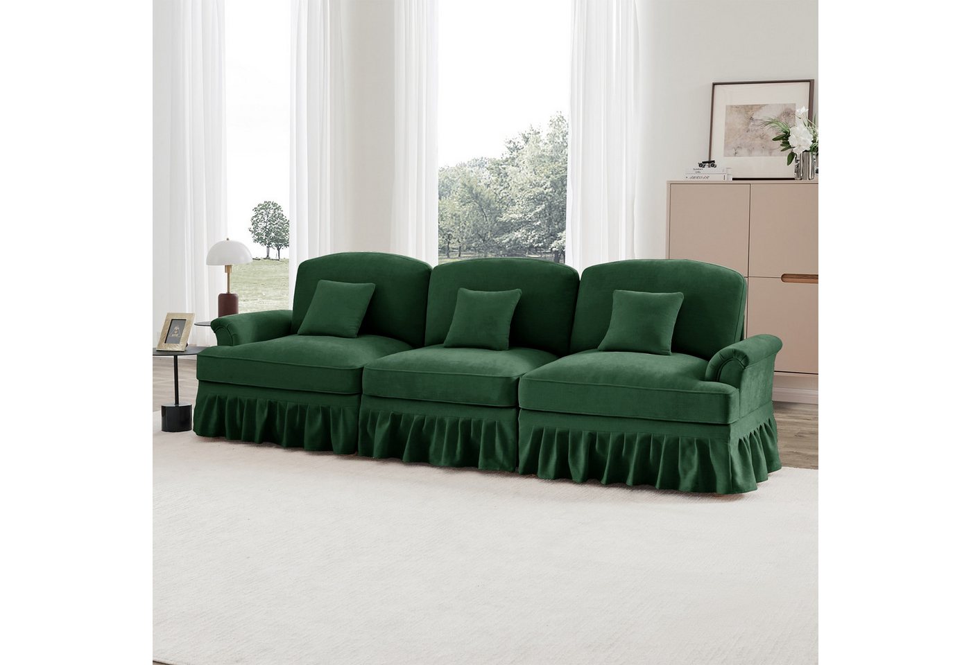 Odikalo Big-Sofa Ecksofa mit Schlaffunktion und Volant, Elegantes Mid-Century 2-3-4-5-Sitzer Sofa aus Chenille mit Trichter-Armlehnen, abnehmbarer Rüschenschürze & spindelförmigen Beinen – Komfortables Sofa fürs Wohnzimmer, Mehrfarbig von Odikalo