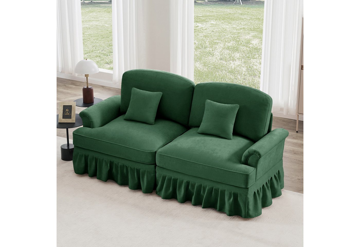Odikalo Big-Sofa Ecksofa mit Schlaffunktion und Volant, Elegantes Mid-Century 2-3-4-5-Sitzer Sofa aus Chenille mit Trichter-Armlehnen, abnehmbarer Rüschenschürze & spindelförmigen Beinen – Komfortables Sofa fürs Wohnzimmer, Mehrfarbig von Odikalo