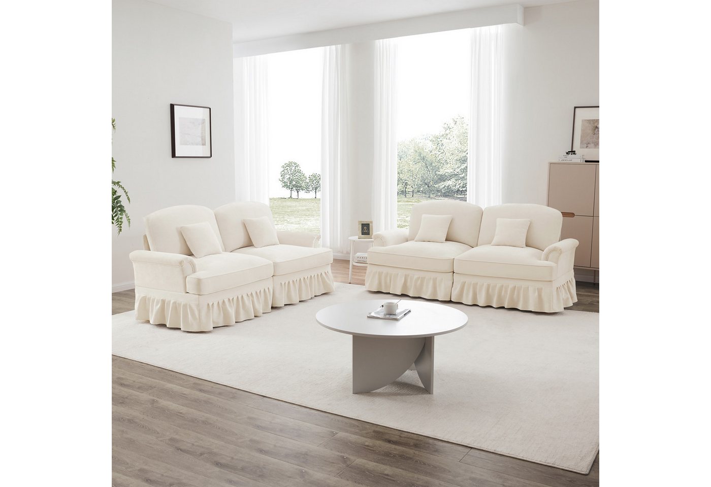 Odikalo Big-Sofa Ecksofa mit Schlaffunktion und Volant, Elegantes Mid-Century 2-3-4-5-Sitzer Sofa aus Chenille mit Trichter-Armlehnen, abnehmbarer Rüschenschürze & spindelförmigen Beinen – Komfortables Sofa fürs Wohnzimmer, Mehrfarbig von Odikalo