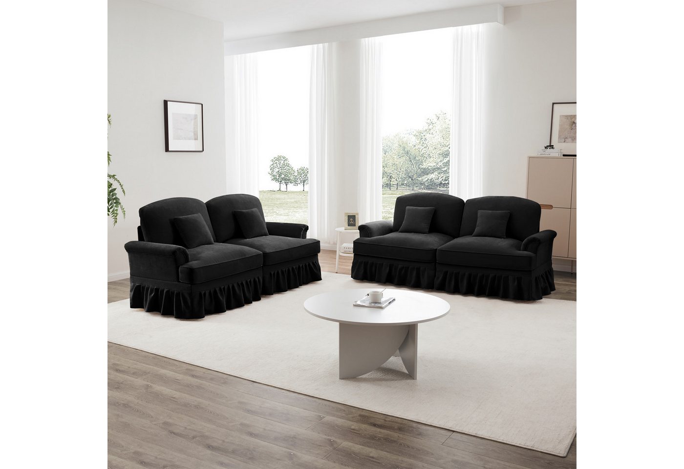 Odikalo Big-Sofa Ecksofa mit Schlaffunktion und Volant, Elegantes Mid-Century 2-3-4-5-Sitzer Sofa aus Chenille mit Trichter-Armlehnen, abnehmbarer Rüschenschürze & spindelförmigen Beinen – Komfortables Sofa fürs Wohnzimmer, Mehrfarbig von Odikalo