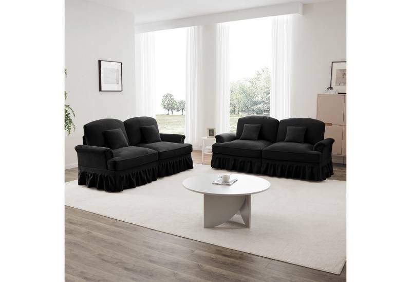 Odikalo Big-Sofa Ecksofa mit Schlaffunktion und Volant, Elegantes Mid-Century 2-3-4-5-Sitzer Sofa aus Chenille mit Trichter-Armlehnen, abnehmbarer Rüschenschürze & spindelförmigen Beinen – Komfortables Sofa fürs Wohnzimmer, Mehrfarbig Odikalo Big-Sofa Ecksofa mit Schlaffunktion und Volant, Elegantes Mid-Century 2-3-4-5-Sitzer Sofa aus Chenille mit Trichter-Armlehnen, abnehmbarer Rüschenschürze & spindelförmigen Beinen – Komfortables Sofa fürs Wohnzimmer, Mehrfarbig von Odikalo