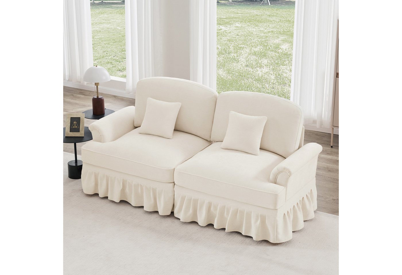 Odikalo Big-Sofa Ecksofa mit Schlaffunktion und Volant, Elegantes Mid-Century 2-3-4-5-Sitzer Sofa aus Chenille mit Trichter-Armlehnen, abnehmbarer Rüschenschürze & spindelförmigen Beinen – Komfortables Sofa fürs Wohnzimmer, Mehrfarbig von Odikalo