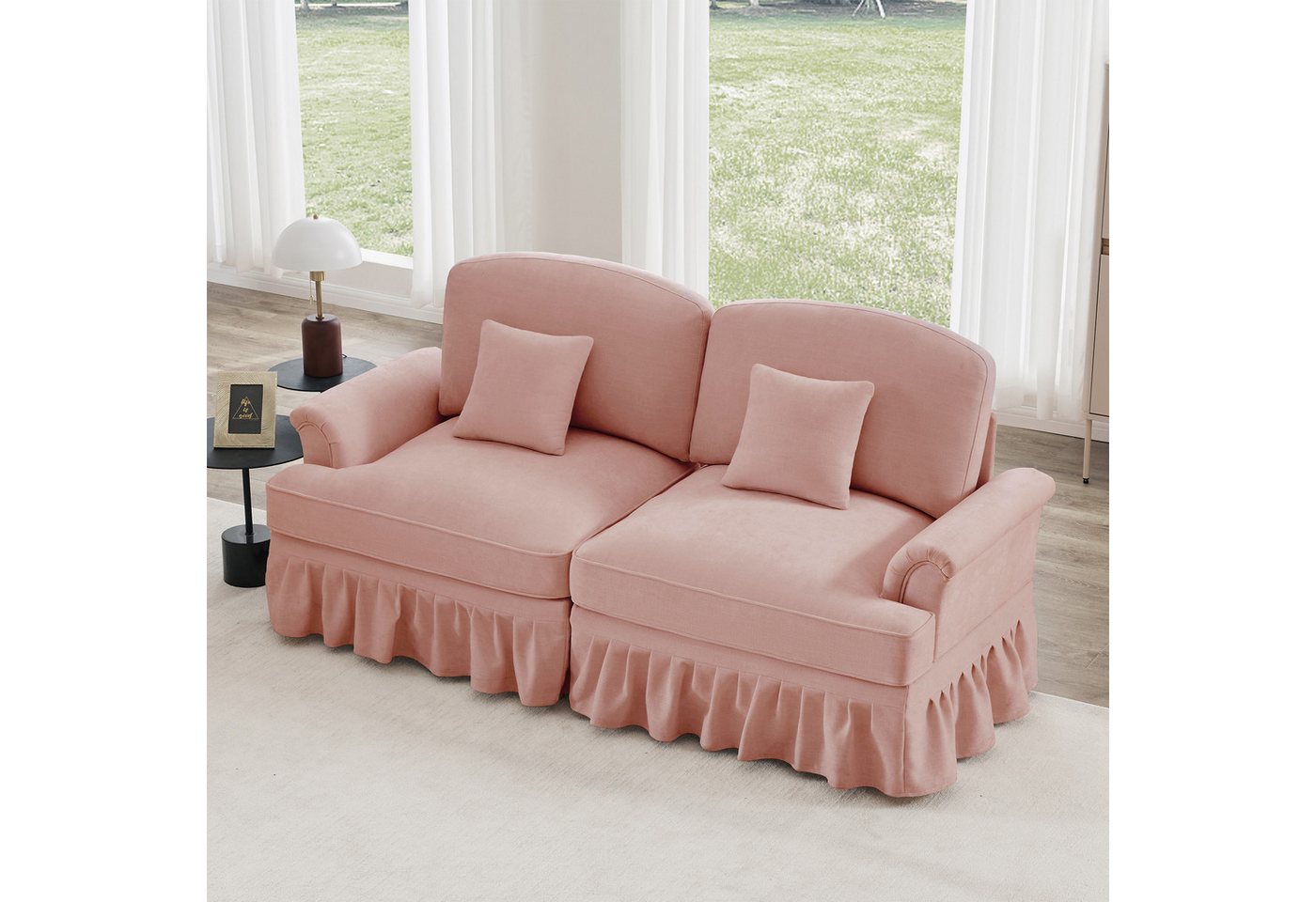 Odikalo Big-Sofa Ecksofa mit Schlaffunktion und Volant, Elegantes Mid-Century 2-3-4-5-Sitzer Sofa aus Chenille mit Trichter-Armlehnen, abnehmbarer Rüschenschürze & spindelförmigen Beinen – Komfortables Sofa fürs Wohnzimmer, Mehrfarbig von Odikalo