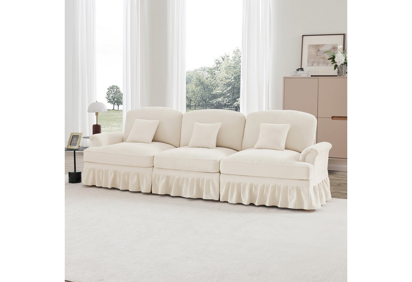 Odikalo Big-Sofa Ecksofa mit Schlaffunktion und Volant, Elegantes Mid-Century 2-3-4-5-Sitzer Sofa aus Chenille mit Trichter-Armlehnen, abnehmbarer Rüschenschürze & spindelförmigen Beinen – Komfortables Sofa fürs Wohnzimmer, Mehrfarbig von Odikalo