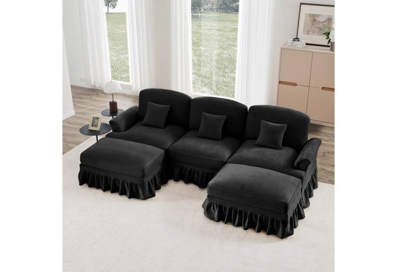 Odikalo Big-Sofa Ecksofa mit Schlaffunktion und Volant, Elegantes Mid-Century 2-3-4-5-Sitzer Sofa aus Chenille mit Trichter-Armlehnen, abnehmbarer Rüschenschürze & spindelförmigen Beinen – Komfortables Sofa fürs Wohnzimmer, Mehrfarbig Odikalo Big-Sofa Ecksofa mit Schlaffunktion und Volant, Elegantes Mid-Century 2-3-4-5-Sitzer Sofa aus Chenille mit Trichter-Armlehnen, abnehmbarer Rüschenschürze & spindelförmigen Beinen – Komfortables Sofa fürs Wohnzimmer, Mehrfarbig von Odikalo