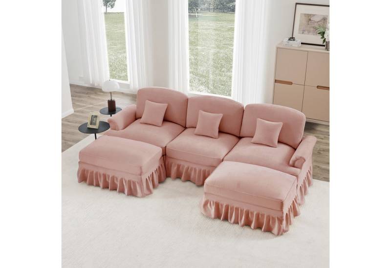 Odikalo Big-Sofa Ecksofa mit Schlaffunktion und Volant, Elegantes Mid-Century 2-3-4-5-Sitzer Sofa aus Chenille mit Trichter-Armlehnen, abnehmbarer Rüschenschürze & spindelförmigen Beinen – Komfortables Sofa fürs Wohnzimmer, Mehrfarbig Odikalo Big-Sofa Ecksofa mit Schlaffunktion und Volant, Elegantes Mid-Century 2-3-4-5-Sitzer Sofa aus Chenille mit Trichter-Armlehnen, abnehmbarer Rüschenschürze & spindelförmigen Beinen – Komfortables Sofa fürs Wohnzimmer, Mehrfarbig von Odikalo