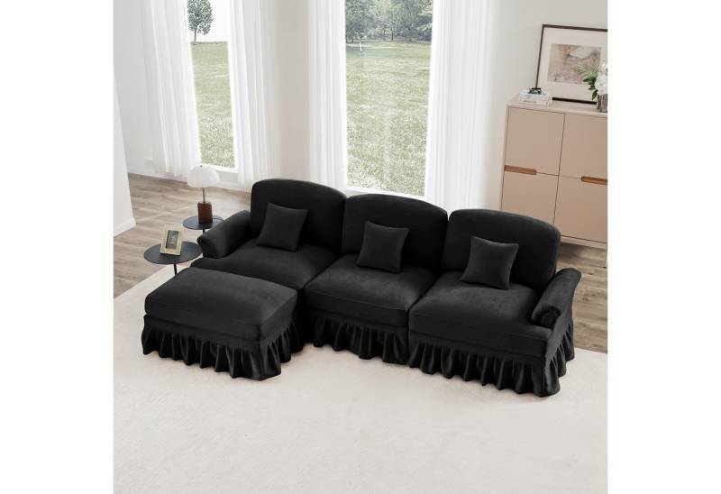 Odikalo Big-Sofa Ecksofa mit Schlaffunktion und Volant, Elegantes Mid-Century 2-3-4-5-Sitzer Sofa aus Chenille mit Trichter-Armlehnen, abnehmbarer Rüschenschürze & spindelförmigen Beinen – Komfortables Sofa fürs Wohnzimmer, Mehrfarbig Odikalo Big-Sofa Ecksofa mit Schlaffunktion und Volant, Elegantes Mid-Century 2-3-4-5-Sitzer Sofa aus Chenille mit Trichter-Armlehnen, abnehmbarer Rüschenschürze & spindelförmigen Beinen – Komfortables Sofa fürs Wohnzimmer, Mehrfarbig von Odikalo