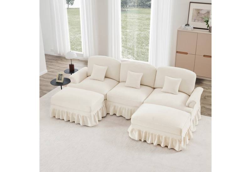 Odikalo Big-Sofa Ecksofa mit Schlaffunktion und Volant, Elegantes Mid-Century 2-3-4-5-Sitzer Sofa aus Chenille mit Trichter-Armlehnen, abnehmbarer Rüschenschürze & spindelförmigen Beinen – Komfortables Sofa fürs Wohnzimmer, Mehrfarbig Odikalo Big-Sofa Ecksofa mit Schlaffunktion und Volant, Elegantes Mid-Century 2-3-4-5-Sitzer Sofa aus Chenille mit Trichter-Armlehnen, abnehmbarer Rüschenschürze & spindelförmigen Beinen – Komfortables Sofa fürs Wohnzimmer, Mehrfarbig von Odikalo