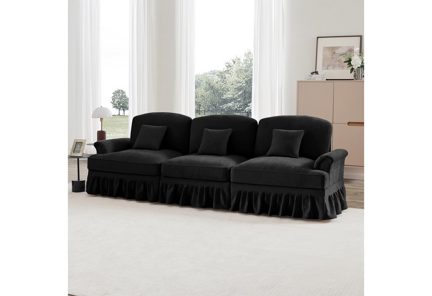 Odikalo Big-Sofa Ecksofa mit Schlaffunktion und Volant, Elegantes Mid-Century 2-3-4-5-Sitzer Sofa aus Chenille mit Trichter-Armlehnen, abnehmbarer Rüschenschürze & spindelförmigen Beinen – Komfortables Sofa fürs Wohnzimmer, Mehrfarbig von Odikalo