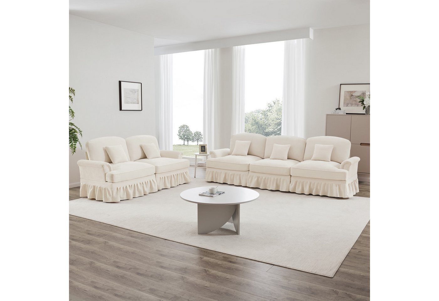 Odikalo Big-Sofa Ecksofa mit Schlaffunktion und Volant, Elegantes Mid-Century 2-3-4-5-Sitzer Sofa aus Chenille mit Trichter-Armlehnen, abnehmbarer Rüschenschürze & spindelförmigen Beinen – Komfortables Sofa fürs Wohnzimmer, Mehrfarbig von Odikalo