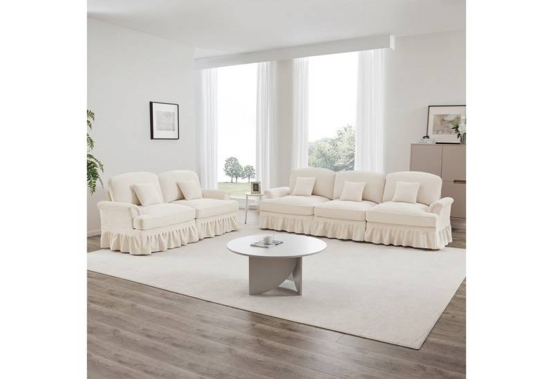 Odikalo Big-Sofa Ecksofa mit Schlaffunktion und Volant, Elegantes Mid-Century 2-3-4-5-Sitzer Sofa aus Chenille mit Trichter-Armlehnen, abnehmbarer Rüschenschürze & spindelförmigen Beinen – Komfortables Sofa fürs Wohnzimmer, Mehrfarbig von Odikalo