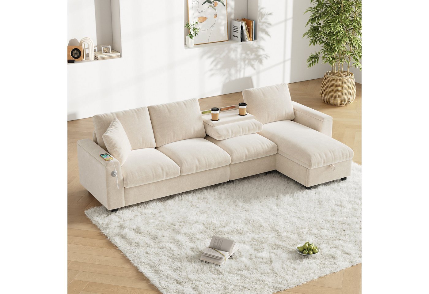 Odikalo Big-Sofa L-Form Sofa mit Stauraum & USB-C inkl. klappbarem Couchtisch von Odikalo
