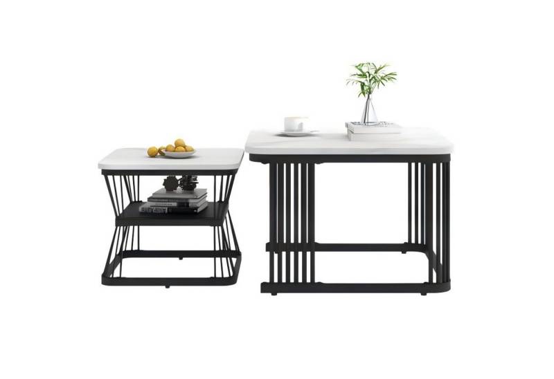 Odikalo Couchtisch 2 Set Kaffeetisch Beistelltisch Marmoroptik matt Stahlrohre schwarz von Odikalo