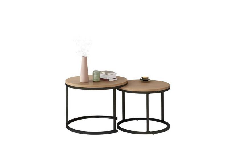 Odikalo Couchtisch 2er Beistelltisch Kaffeetisch Satz Rund geschachtelt Weiβ/Braun/Natur von Odikalo