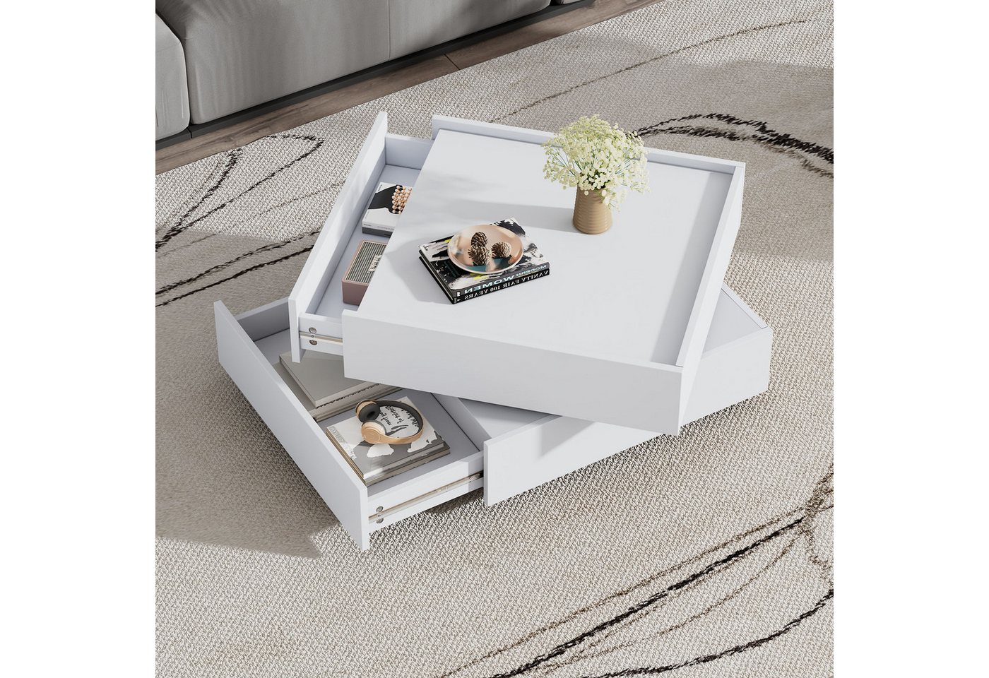 Odikalo Couchtisch Beistelltisch Sofatisch Drehbar Ablagen Stauraum Schwarz Weiß Natur von Odikalo