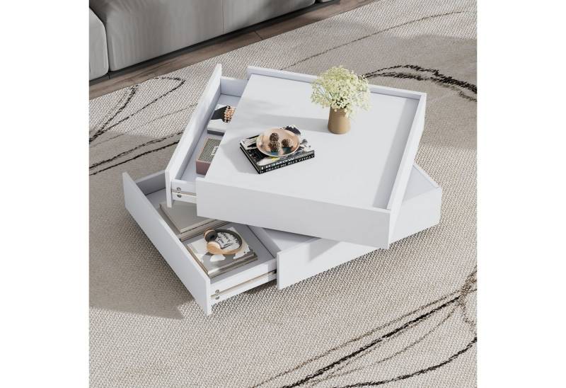 Odikalo Couchtisch Beistelltisch Sofatisch Drehbar Ablagen Stauraum Schwarz Weiß Natur von Odikalo