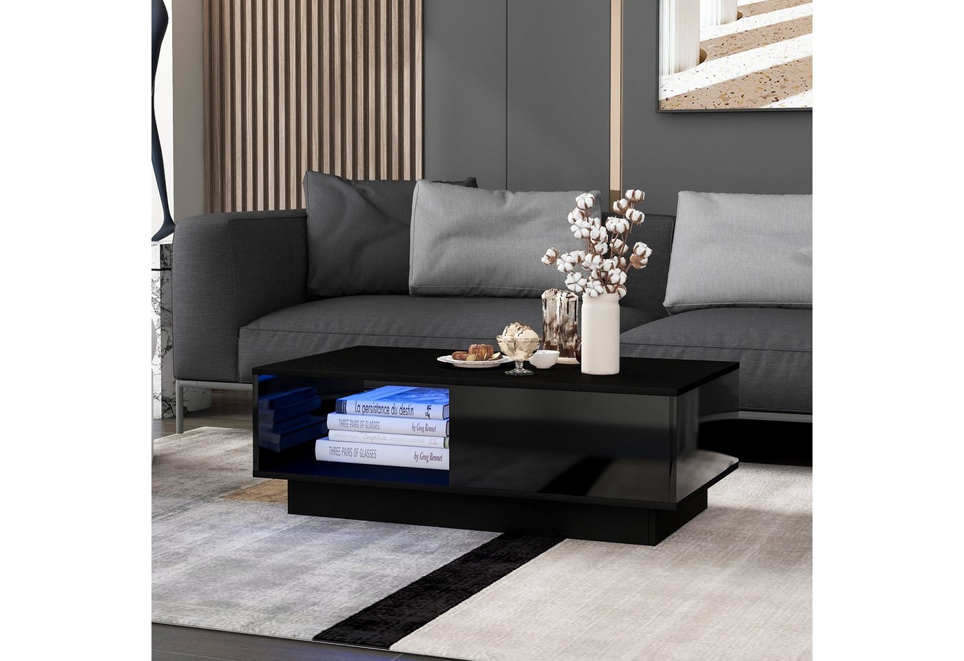 Odikalo Couchtisch Beistelltisch Sofatisch mit LED (95 x 55 x 32 cm Couchtisch, moderner Hochglanz-Sofatisch, Couchtisch, rechteckiger Wohnzimmertisch mit LED-Licht, 16 Farben für Teetisch, Haushaltsdekoration, Schwarz) Odikalo Couchtisch Beistelltisch Sofatisch mit LED (95 x 55 x 32 cm Couchtisch, moderner Hochglanz-Sofatisch, Couchtisch, rechteckiger Wohnzimmertisch mit LED-Licht, 16 Farben für Teetisch, Haushaltsdekoration, Schwarz) von Odikalo
