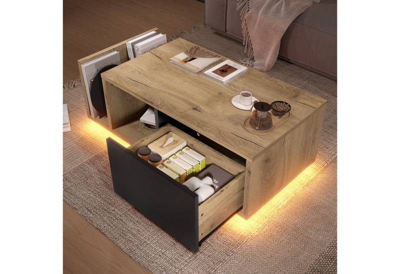Odikalo Couchtisch Beistelltisch mit LED-Beleleuchtung natur (Multifunktionales Retro-Sideboard als Roomdivider mit integrierter LED-Beleleuchtung – zeitloses Holz-Metal-Design mit cleverem Stauraum für individuell dimmbares Wohlfühl-Ambiente) Odikalo Couchtisch Beistelltisch mit LED-Beleleuchtung natur (Multifunktionales Retro-Sideboard als Roomdivider mit integrierter LED-Beleleuchtung – zeitloses Holz-Metal-Design mit cleverem Stauraum für individuell dimmbares Wohlfühl-Ambiente) von Odikalo