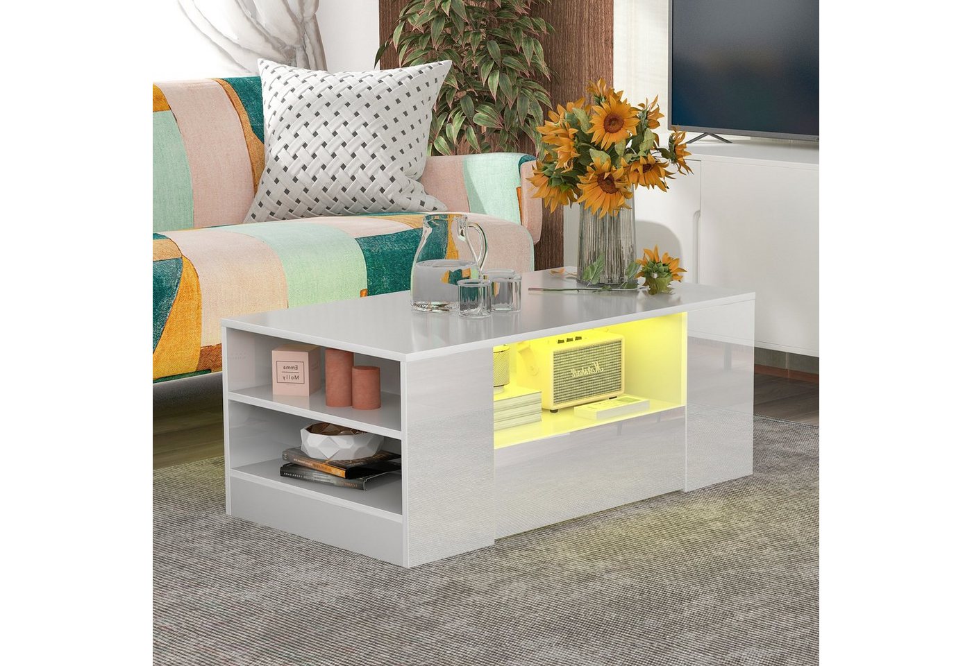 Odikalo Couchtisch Teetisch Beistelltisch mit 2 Schubladen, 16 Farbe LED, Weiss / Schwarz Odikalo Couchtisch Teetisch Beistelltisch mit 2 Schubladen, 16 Farbe LED, Weiss / Schwarz von Odikalo