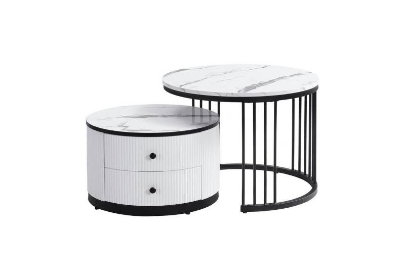 Odikalo Couchtisch Wohnzimmertisch-Set Tische Marmoroptik Schubladen Nesting-Kombination von Odikalo
