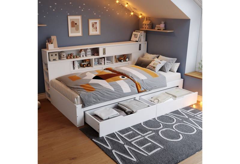 Odikalo Daybett Schlafsofa Stauraumbett Holzbett Schubladen Regale 90/140x200cm Weiß Odikalo Daybett Schlafsofa Stauraumbett Holzbett Schubladen Regale 90/140x200cm Weiß von Odikalo
