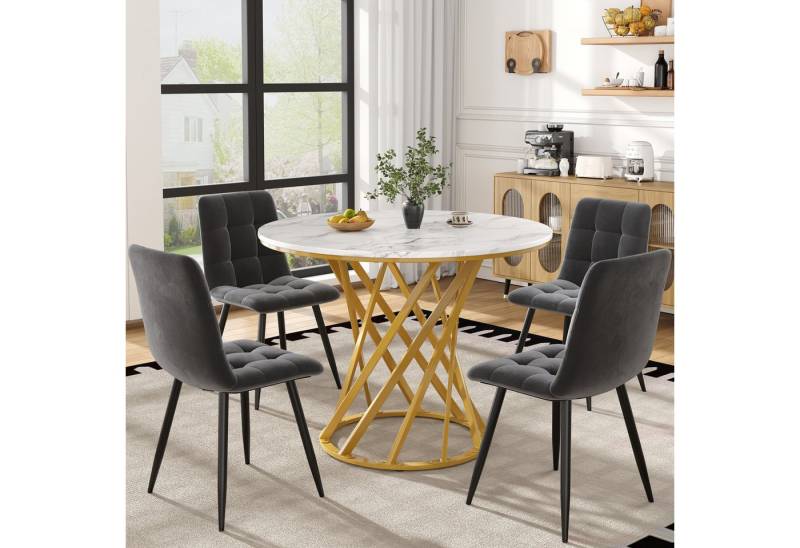 Odikalo Essgruppe 4 Esszimmerstühle 1 Esstisch Marmoroptik Samt 80cm Durchm. Mehrfarbig Odikalo Essgruppe 4 Esszimmerstühle 1 Esstisch Marmoroptik Samt 80cm Durchm. Mehrfarbig von Odikalo