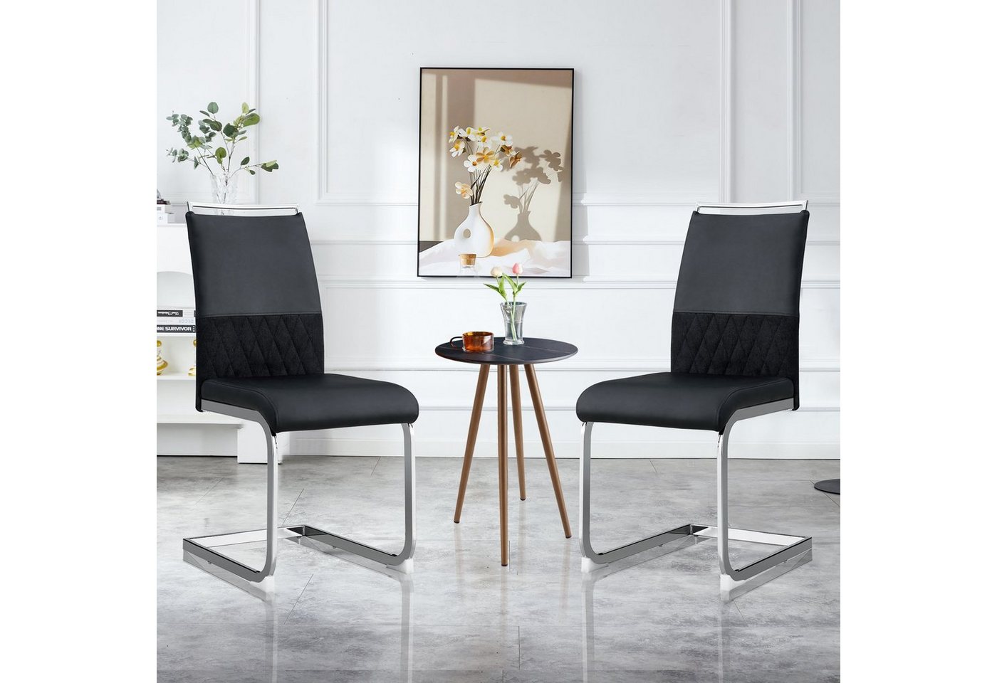 Odikalo Esszimmerstuhl 2er Bürostuhl PU-Kunstleder Leinen gepolstert Side Chair schwarz/grau von Odikalo